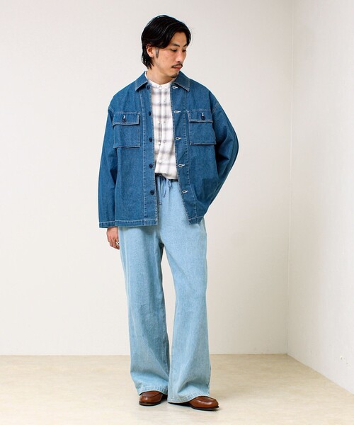 GLOSTER（グロスター）の「【デニム/リップストップ】ミリタリーオーバーシャツ（シャツ/ブラウス・メンズ・ベージュ/インディゴブルー・L/M）」の4枚目の写真