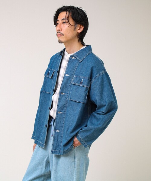 GLOSTER（グロスター）の「【デニム/リップストップ】ミリタリーオーバーシャツ（シャツ/ブラウス・メンズ・ベージュ/インディゴブルー・L/M）」の7枚目の写真