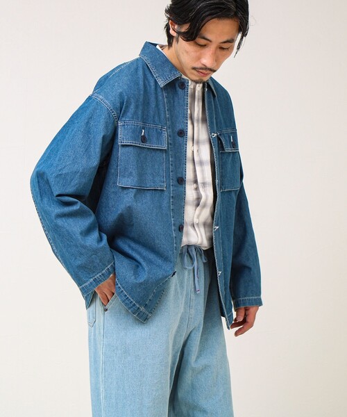 GLOSTER（グロスター）の「【デニム/リップストップ】ミリタリーオーバーシャツ（シャツ/ブラウス・メンズ・ベージュ/インディゴブルー・L/M）」の9枚目の写真
