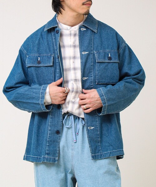 GLOSTER（グロスター）の「【デニム/リップストップ】ミリタリーオーバーシャツ（シャツ/ブラウス・メンズ・ベージュ/インディゴブルー・L/M）」の10枚目の写真
