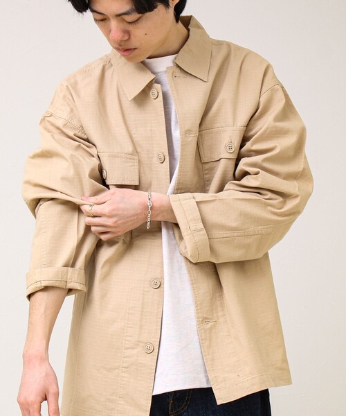 GLOSTER（グロスター）の「【デニム/リップストップ】ミリタリーオーバーシャツ（シャツ/ブラウス・メンズ・ベージュ/インディゴブルー・L/M）」の16枚目の写真