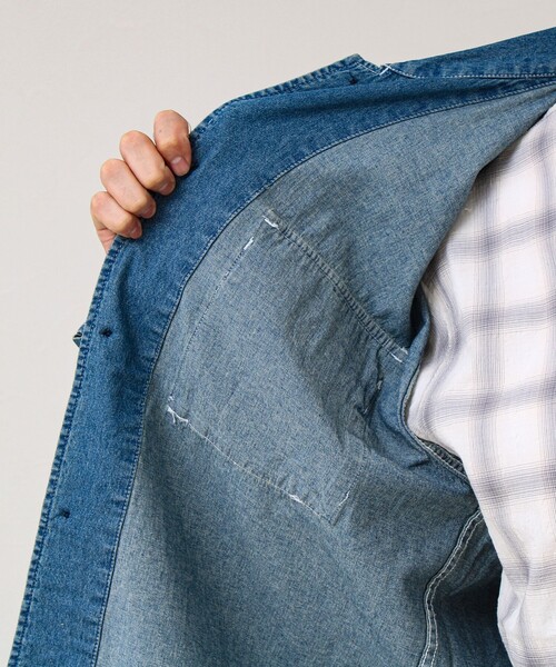 GLOSTER（グロスター）の「【デニム/リップストップ】ミリタリーオーバーシャツ（シャツ/ブラウス・メンズ・ベージュ/インディゴブルー・L/M）」の18枚目の写真