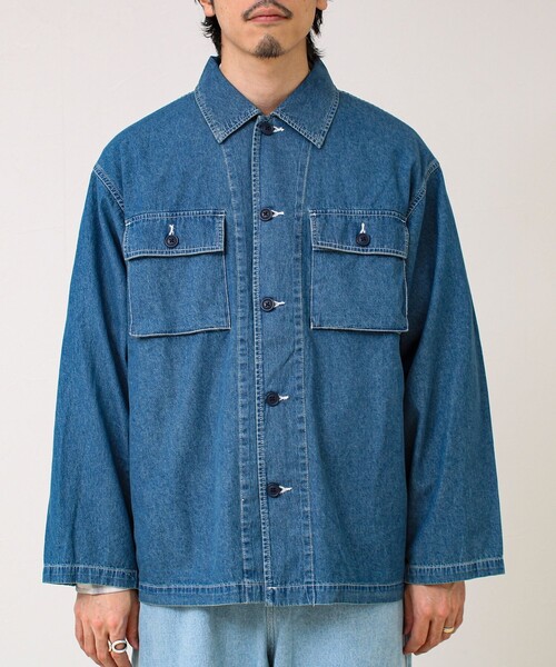 GLOSTER（グロスター）の「【デニム/リップストップ】ミリタリーオーバーシャツ（シャツ/ブラウス・メンズ・ベージュ/インディゴブルー・L/M）」の22枚目の写真