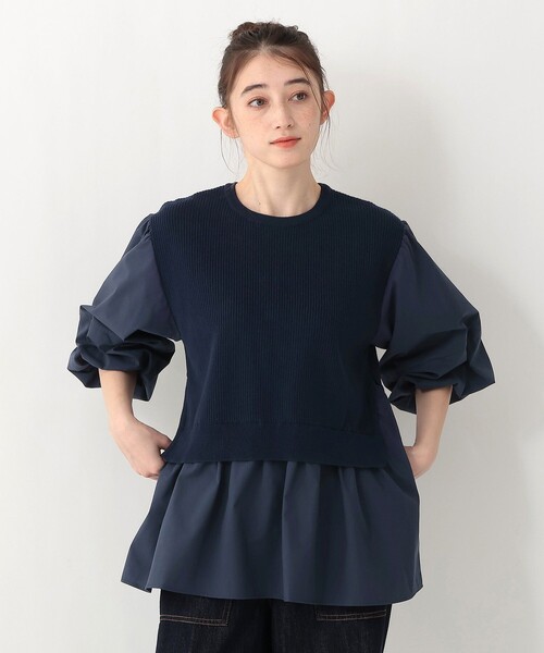Afternoon Tea（アフタヌーンティー）の「リブドッキングプルオーバー（Tシャツ/カットソー・レディース・グレー/ネイビー・MEDIUM）」の2枚目の写真