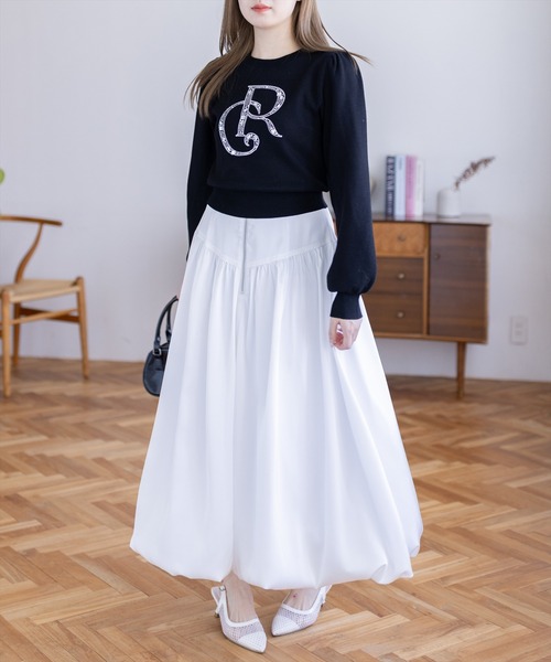 clear（クリア）の「ビジューロゴニットトップス[大人 フェミニン 上品]（ニット/セーター・レディース・ライトグレー/アイボリー/ブラック/ピンク/サックスブルー・F）」の21枚目の写真