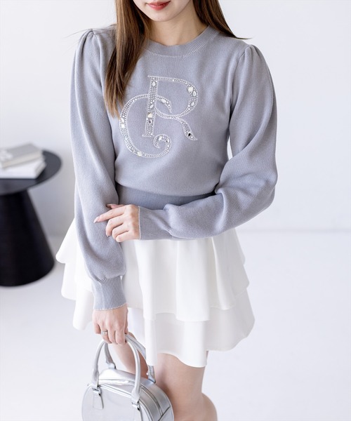 clear（クリア）の「ビジューロゴニットトップス[大人 フェミニン 上品]（ニット/セーター・レディース・ライトグレー/アイボリー/ブラック/ピンク/サックスブルー・F）」の14枚目の写真