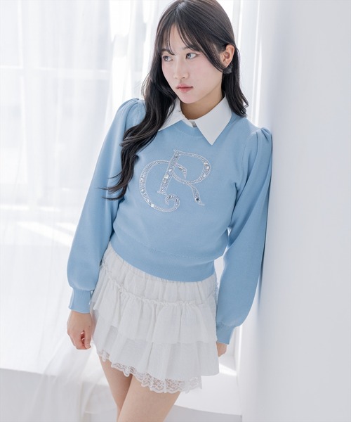 clear（クリア）の「ビジューロゴニットトップス[大人 フェミニン 上品]（ニット/セーター・レディース・ライトグレー/アイボリー/ブラック/ピンク/サックスブルー・F）」の19枚目の写真