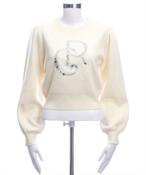 clear（クリア）の「ビジューロゴニットトップス[大人 フェミニン 上品]（ニット/セーター・レディース・ライトグレー/アイボリー/ブラック/ピンク/サックスブルー・F）」の10枚目の写真