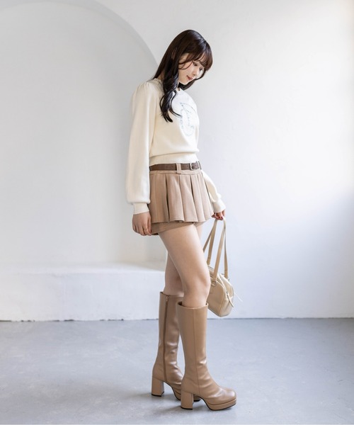 clear（クリア）の「ビジューロゴニットトップス[大人 フェミニン 上品]（ニット/セーター・レディース・ライトグレー/アイボリー/ブラック/ピンク/サックスブルー・F）」の8枚目の写真