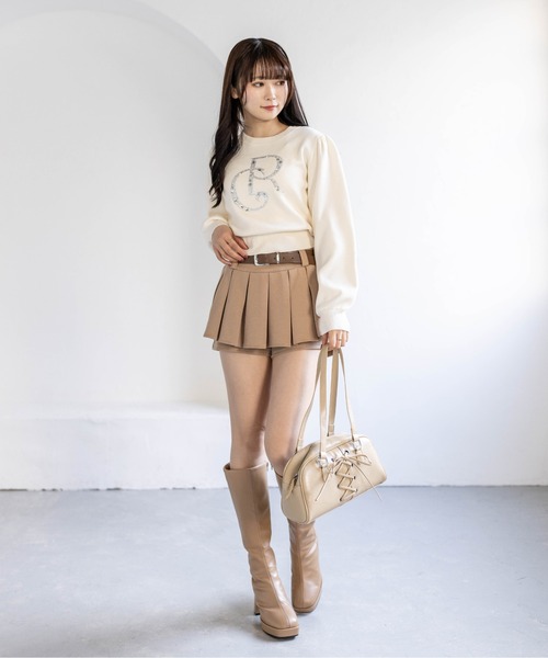 clear（クリア）の「ビジューロゴニットトップス[大人 フェミニン 上品]（ニット/セーター・レディース・ライトグレー/アイボリー/ブラック/ピンク/サックスブルー・F）」の7枚目の写真