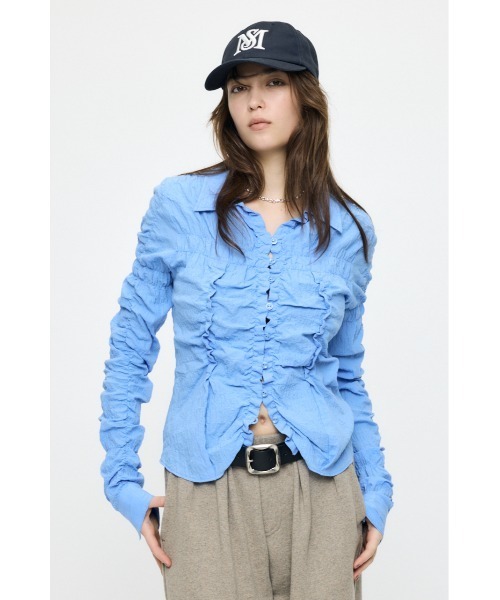 MOUSSY（マウジー）の「【26年SS新作】BUTTON UP SHIRRING シャツ（シャツ/ブラウス・レディース・ブルー/ピンク系その他/キナリ/ホワイト系その他・FREE）」の5枚目の写真