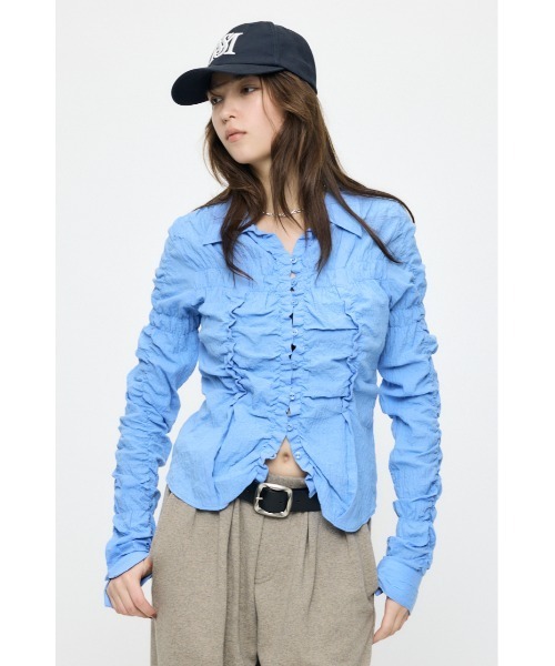 MOUSSY（マウジー）の「【26年SS新作】BUTTON UP SHIRRING シャツ（シャツ/ブラウス・レディース・ブルー/ピンク系その他/キナリ/ホワイト系その他・FREE）」の9枚目の写真