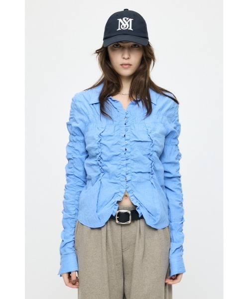 MOUSSY（マウジー）の「【26年SS新作】BUTTON UP SHIRRING シャツ（シャツ/ブラウス・レディース・ブルー/ピンク系その他/キナリ/ホワイト系その他・FREE）」の10枚目の写真