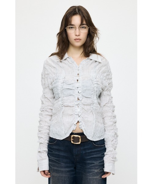 MOUSSY（マウジー）の「【26年SS新作】BUTTON UP SHIRRING シャツ（シャツ/ブラウス・レディース・ブルー/ピンク系その他/キナリ/ホワイト系その他・FREE）」の20枚目の写真