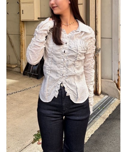 26年SS新作】BUTTON UP SHIRRING シャツ（シャツ/ブラウス）｜MOUSSY