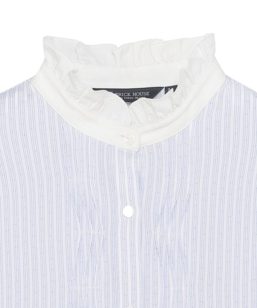 TOKYO SHIRTS(トウキョウシャツ)の「【吸水速乾】【COFREX】スタンドフリル クレリック ひねりピンタック ブラウス 七分袖 レディースデザインシャツ(シャツ/ブラウス・レディース・サックスブルー・S/M/LL/XL/L)」の3枚目の写真