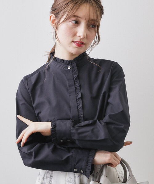 index（インデックス）の「ブロードフロントフリルブラウス【洗濯機OK】《5col》（シャツ/ブラウス・レディース・ネイビー系2/オフホワイト/サックスブルー系7/サックスブルー/ネイビー系5・42/40/38/36）」の4枚目の写真