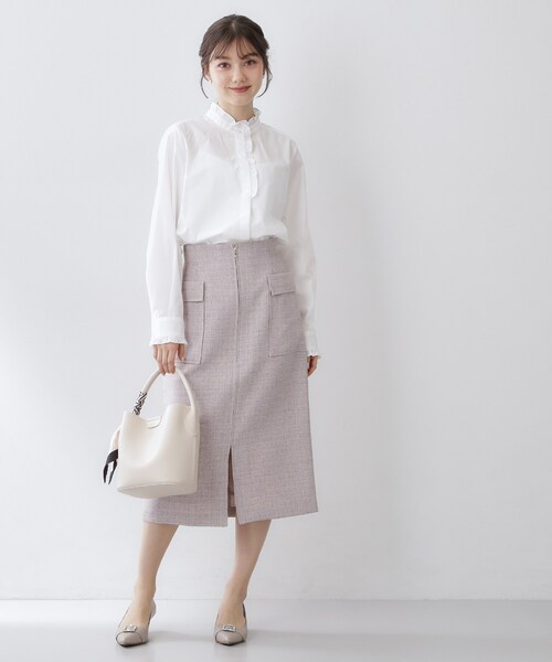 index（インデックス）の「ブロードフロントフリルブラウス【洗濯機OK】《5col》（シャツ/ブラウス・レディース・ネイビー系2/オフホワイト/サックスブルー系7/サックスブルー/ネイビー系5・42/40/38/36）」の7枚目の写真