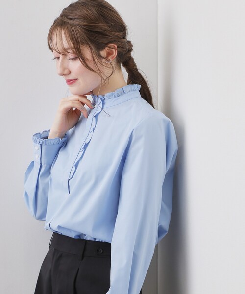 index（インデックス）の「ブロードフロントフリルブラウス【洗濯機OK】《5col》（シャツ/ブラウス・レディース・ネイビー系2/オフホワイト/サックスブルー系7/サックスブルー/ネイビー系5・42/40/38/36）」の10枚目の写真