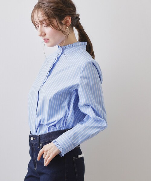 index（インデックス）の「ブロードフロントフリルブラウス【洗濯機OK】《5col》（シャツ/ブラウス・レディース・ネイビー系2/オフホワイト/サックスブルー系7/サックスブルー/ネイビー系5・42/40/38/36）」の18枚目の写真