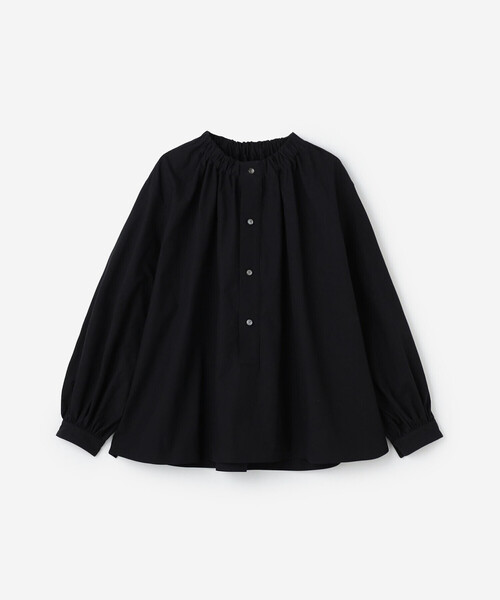 HAVERSACK（ハバーザック）の「HAVERSACK | 〈別注〉 長袖 ギャザーネックシャツ WOMEN（シャツ/ブラウス・レディース・ブラック/ホワイト・0）」の2枚目の写真