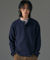 LXT（エルエックスティー）の「ワッフルヘンリーネッククロップTシャツ[ネイビー]（Tシャツ/カットソー）」