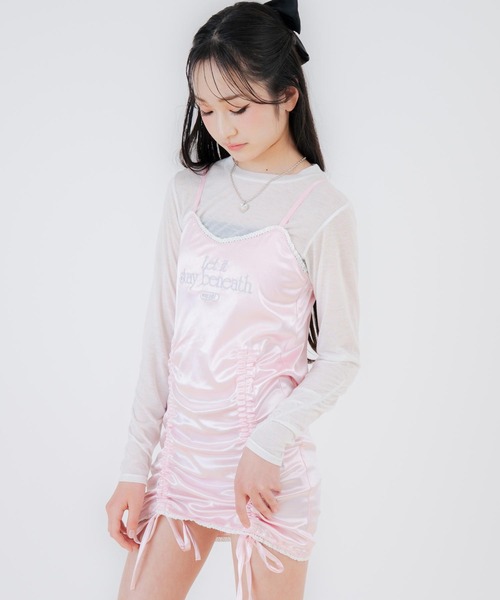 ANAP GiRL(アナップガール)の「シャーリング リボン キャミ ワンピース(ワンピース・キッズ・ブラック/ピンク・XS/M/S)」の1枚目の写真