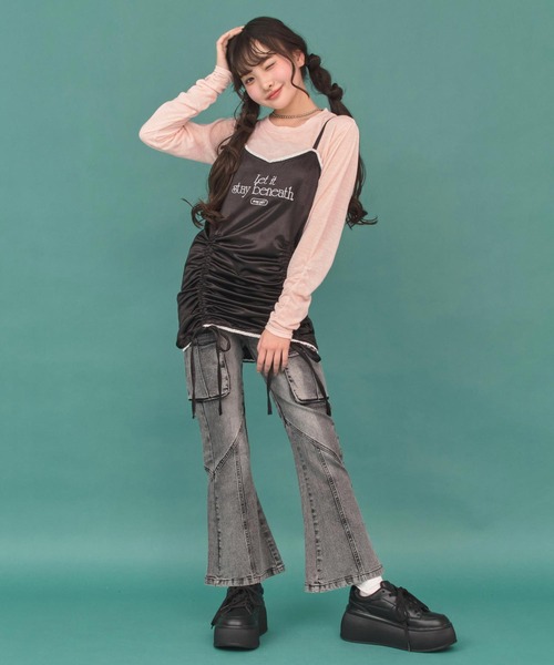 ANAP GiRL(アナップガール)の「シャーリング リボン キャミ ワンピース(ワンピース・キッズ・ブラック/ピンク・XS/M/S)」の8枚目の写真
