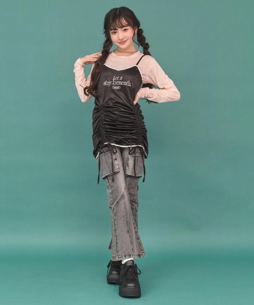 ANAP GiRL(アナップガール)の「シャーリング リボン キャミ ワンピース(ワンピース・キッズ・ブラック/ピンク・XS/M/S)」の9枚目の写真