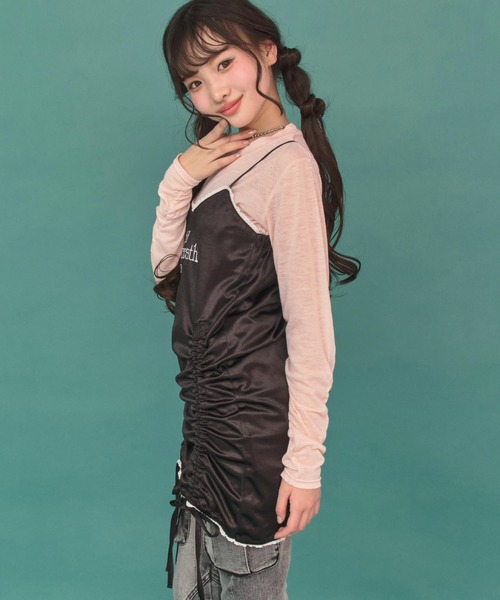 ANAP GiRL(アナップガール)の「シャーリング リボン キャミ ワンピース(ワンピース・キッズ・ブラック/ピンク・XS/M/S)」の6枚目の写真
