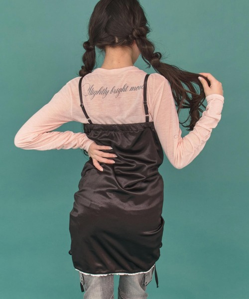 ANAP GiRL(アナップガール)の「シャーリング リボン キャミ ワンピース(ワンピース・キッズ・ブラック/ピンク・XS/M/S)」の7枚目の写真