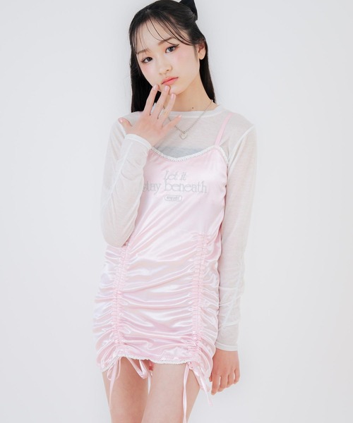 ANAP GiRL(アナップガール)の「シャーリング リボン キャミ ワンピース(ワンピース・キッズ・ブラック/ピンク・XS/M/S)」の11枚目の写真