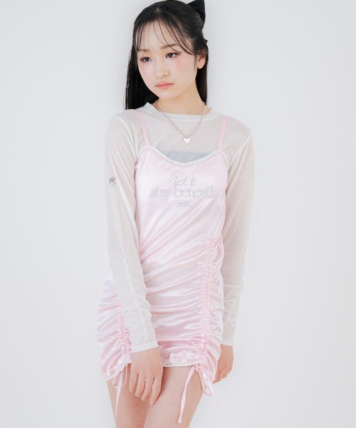 ANAP GiRL(アナップガール)の「シャーリング リボン キャミ ワンピース(ワンピース・キッズ・ブラック/ピンク・XS/M/S)」の12枚目の写真