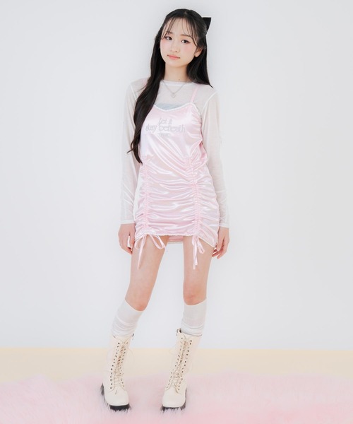 ANAP GiRL(アナップガール)の「シャーリング リボン キャミ ワンピース(ワンピース・キッズ・ブラック/ピンク・XS/M/S)」の13枚目の写真