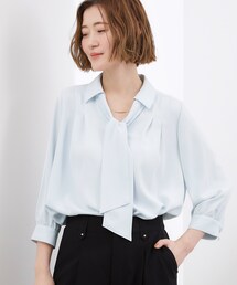 高評価!【貴島明日香さん着用・洗える】チャーム付きマルチWAYボウタイブラウス
