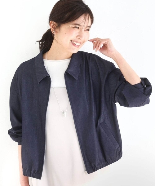 MK MICHEL KLEIN（エムケーミッシェルクラン）の「[SANAGARAシリーズ]デニムライク 衿付きジップアップブルゾン/接触冷感/UVカット/洗える（ブルゾン・レディース・ネイビー・38）」の15枚目の写真