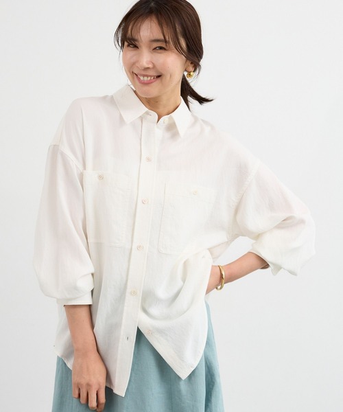 BARNYARDSTORM（バンヤードストーム）の「BARNYARDSTORM / Ｗポケットツイルシャツ / ハンドウォッシャブル（シャツ/ブラウス・レディース・カーキ/ホワイト/ベージュ・FREE）」の2枚目の写真