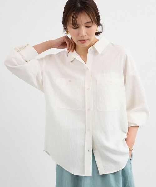 BARNYARDSTORM（バンヤードストーム）の「BARNYARDSTORM / Ｗポケットツイルシャツ / ハンドウォッシャブル（シャツ/ブラウス・レディース・カーキ/ホワイト/ベージュ・FREE）」の4枚目の写真