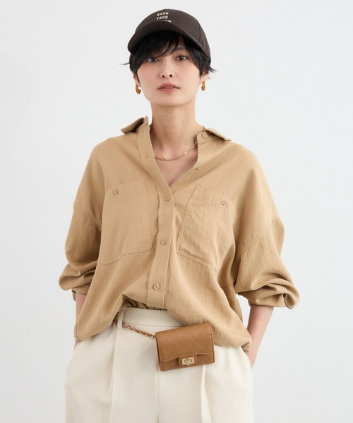 BARNYARDSTORM（バンヤードストーム）の「BARNYARDSTORM / Ｗポケットツイルシャツ / ハンドウォッシャブル（シャツ/ブラウス・レディース・カーキ/ホワイト/ベージュ・FREE）」の14枚目の写真