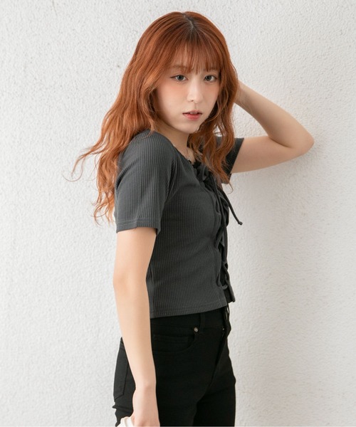 GORGE(ゴージ)の「《レースドッキング 半袖》カットソー/ガーリー×カジュアル/春夏/全3色(Tシャツ/カットソー・レディース・ブラック/チャコール/オフホワイト・F)」の6枚目の写真
