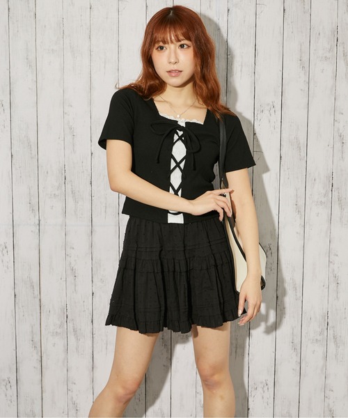 GORGE(ゴージ)の「《レースドッキング 半袖》カットソー/ガーリー×カジュアル/春夏/全3色(Tシャツ/カットソー・レディース・ブラック/チャコール/オフホワイト・F)」の9枚目の写真
