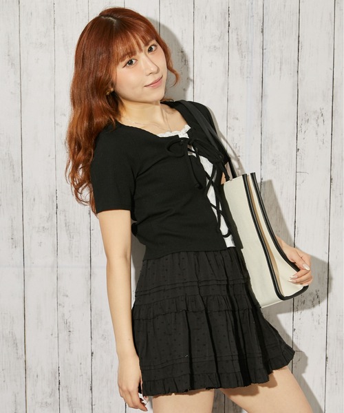 GORGE(ゴージ)の「《レースドッキング 半袖》カットソー/ガーリー×カジュアル/春夏/全3色(Tシャツ/カットソー・レディース・ブラック/チャコール/オフホワイト・F)」の10枚目の写真