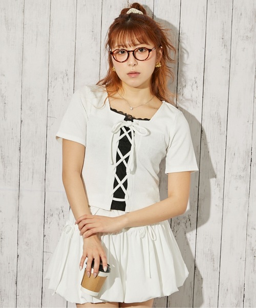 GORGE(ゴージ)の「《レースドッキング 半袖》カットソー/ガーリー×カジュアル/春夏/全3色(Tシャツ/カットソー・レディース・ブラック/チャコール/オフホワイト・F)」の14枚目の写真