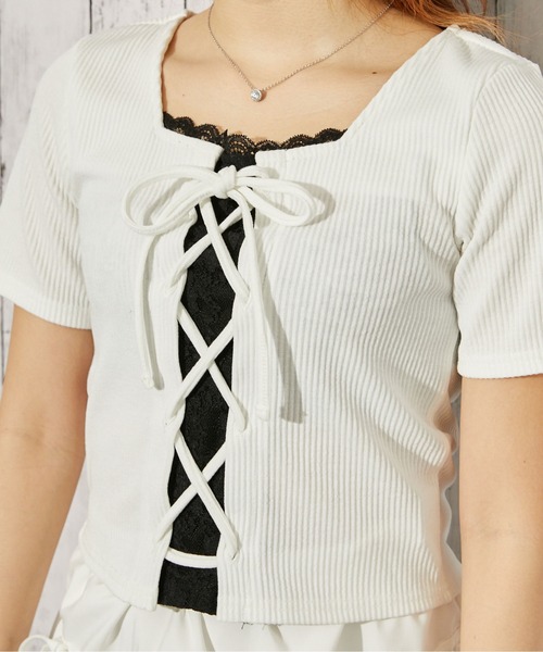 GORGE(ゴージ)の「《レースドッキング 半袖》カットソー/ガーリー×カジュアル/春夏/全3色(Tシャツ/カットソー・レディース・ブラック/チャコール/オフホワイト・F)」の18枚目の写真