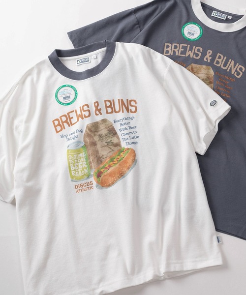 DISCUS(ディスカス)の「【71】【DISCUS/ディスカス】DOG&FOOD 梨地 クールマックス プリントTシャツ/ワンポイント刺繍/リンガーT(Tシャツ/カットソー・メンズ・チャコールグレー/ホワイト系その他2/グレー系その他/ブルー/ブルー系その他/ホワイト系その他3/ホワイト系その他/ホワイト・L/M/XL)」の3枚目の写真