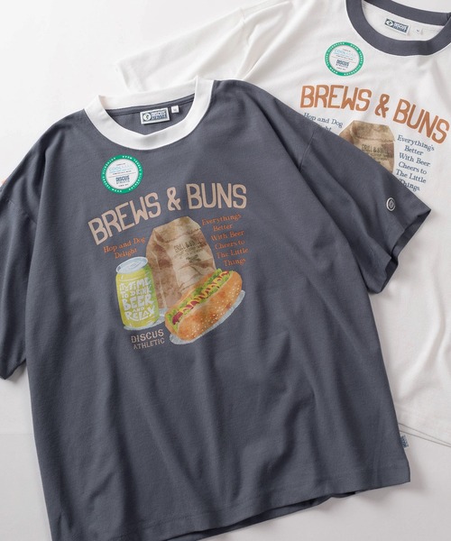 DISCUS(ディスカス)の「【71】【DISCUS/ディスカス】DOG&FOOD 梨地 クールマックス プリントTシャツ/ワンポイント刺繍/リンガーT(Tシャツ/カットソー・メンズ・チャコールグレー/ホワイト系その他2/グレー系その他/ブルー/ブルー系その他/ホワイト系その他3/ホワイト系その他/ホワイト・L/M/XL)」の7枚目の写真