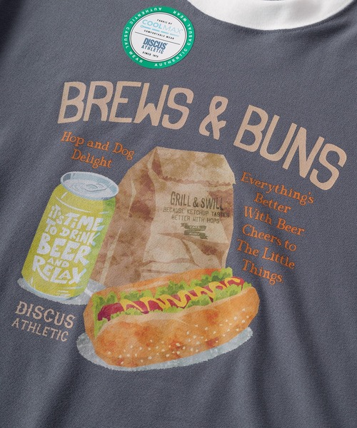 DISCUS(ディスカス)の「【71】【DISCUS/ディスカス】DOG&FOOD 梨地 クールマックス プリントTシャツ/ワンポイント刺繍/リンガーT(Tシャツ/カットソー・メンズ・チャコールグレー/ホワイト系その他2/グレー系その他/ブルー/ブルー系その他/ホワイト系その他3/ホワイト系その他/ホワイト・L/M/XL)」の10枚目の写真