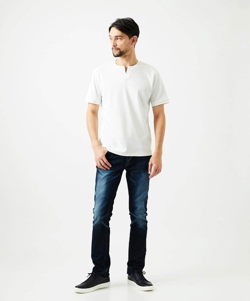 MICHEL KLEIN HOMME   （ミッシェルクランオム）の「《日本製》キーネック半袖カットソー（Tシャツ/カットソー・メンズ・ホワイト/ブラック/ネイビー・MEDIUM/LARGE/X-LARGE）」の7枚目の写真