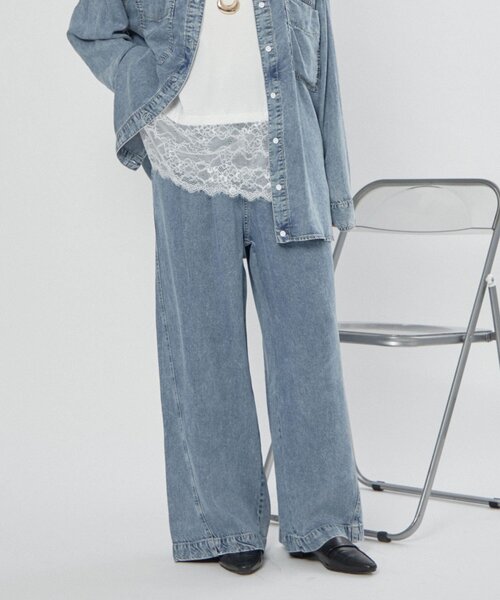 Remind me and forever(リマインドミーアンドフォーエバー)の「【接触冷感】デニムイージーパンツ(デニムパンツ・レディース・スミクロ/ケミカルウォッシュ・FREE)」の2枚目の写真