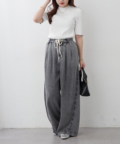 Remind me and forever(リマインドミーアンドフォーエバー)の「【接触冷感】デニムイージーパンツ(デニムパンツ・レディース・スミクロ/ケミカルウォッシュ・FREE)」の21枚目の写真